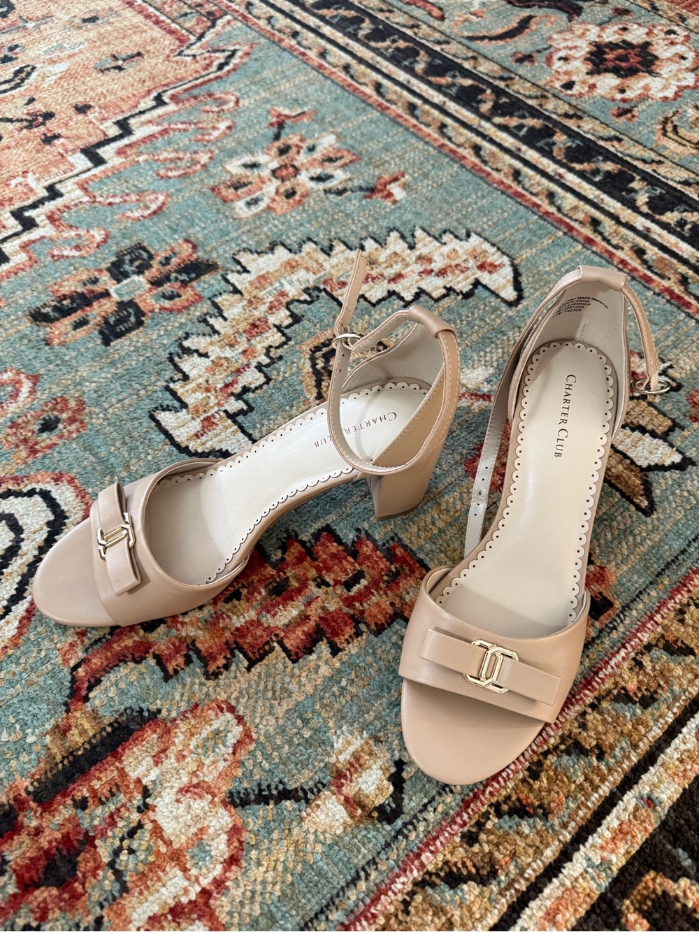 Charter Club Nude Ankle-Strap Block Heel Sandals